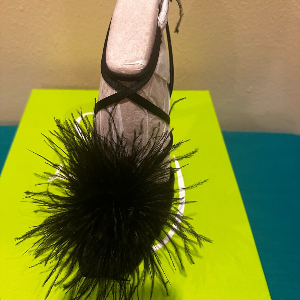 Elegant New Sam Edelman Ladies Black Layton Heeled Feathered Sandals Size 9.5 - Picture 10 of 11